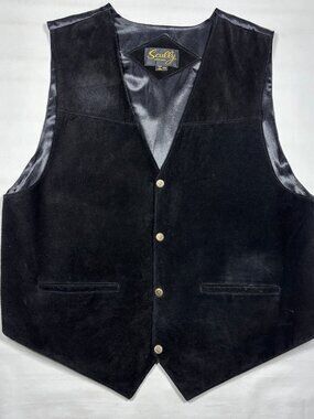 Vtg Scully Black Boar Suede Western Vest Mens 2XL Euro Mond Snap Waistcoat XXL
